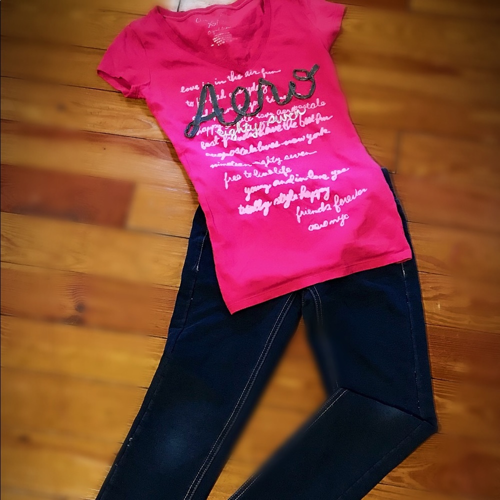 GIRLS OUTFIT... T-Shirt & Dark Denim Jeggings